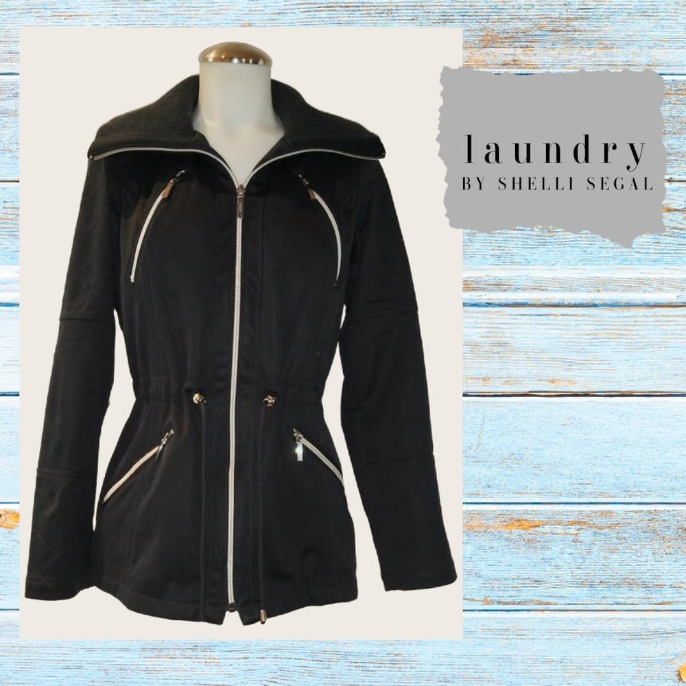 LAUNDRY by Shelli Segal Black Hooded Jacket Coat Size Small